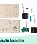 DIY Walkie Talkie Kit For Kids And Teens Hands On Electronics STEM Project components with wooden panels and circuit board