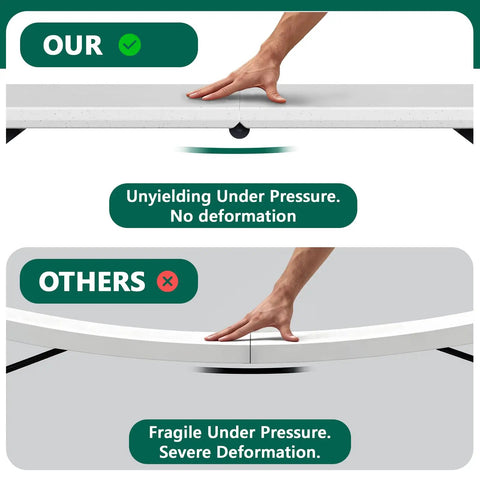 Comparison of Heavy Duty 4 Foot Folding Table With Fold In Half Design Adjustable Height Grab And Go Portable Utility Table showing durability