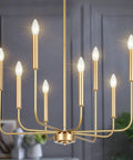 8 Light Modern Chandelier In Gold Finish Farmhouse Candle Style Hanging Light Fixture For Living Room And Dining Room, 26 Inch Diameter
