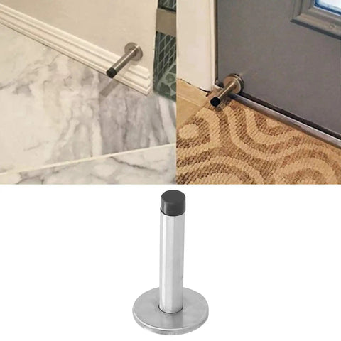 Stainless Steel Wall Mounted Door Stopper With Rubber Bumper Low Noise Cushioned Guard in use on marble and carpeted floors