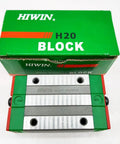 Beefy HGH20CA Linear Block Carriage with 20mm Square Linear Guide Rails packaged in green box for CNC applications
