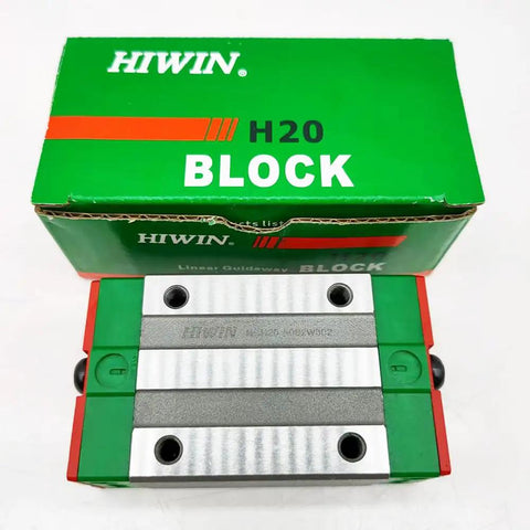 Beefy HGH20CA Linear Block Carriage with 20mm Square Linear Guide Rails packaged in green box for CNC applications