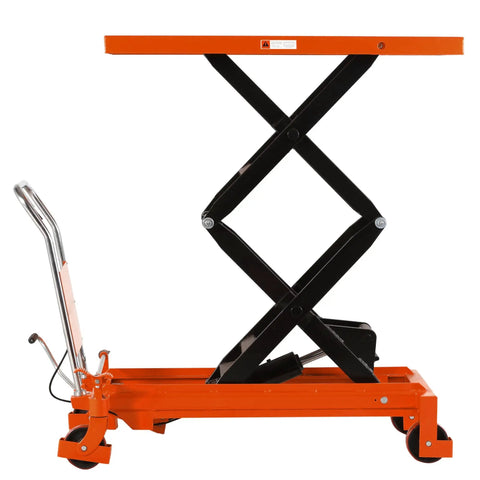 Beefy Heavy Duty Double Scissor Lift Table Cart with 59 Inch Lift Height, hydraulic foot pump, 1760 lb capacity, 48x24 inch platform