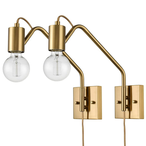 Plug In Wall Sconces Set Of Two Farmhouse Swing Arm Gold Wall Lights With On Off Switch Brushed Gold Finish Double Pack