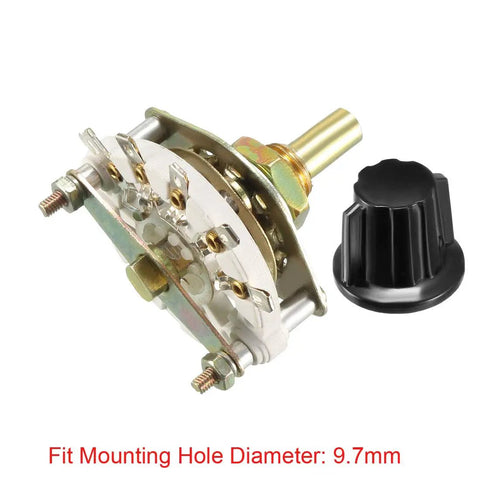 1 Pole 4 Position Rotary Switch With Knob, 5 Pins, 1 Deck Band Selector, Mount Hole 9.7mm, Shaft 6mm, Shaft Length 11.7mm
