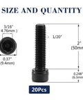 Rugged Badass 1/4-20 X 2 Socket Head Cap Screws Bolts 20 Pack 304 Stainless Steel detailed size dimensions diagram.