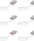Ultra Thin 6 Inch LED Recessed Wafer Downlights With 5 In 1 Color Temperature Switchable, 120V, Matte White Flat Trim, 6 Pack