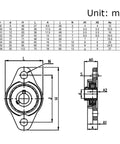 Zinc Alloy Pillow Block Bearing Self Aligning Mounted Housing Insert Linear Shaft Thrust 8 To 20 Mm Rock Solid Stability And Durability For Pros Ensures Smooth Alignment And Zero Noise Guaranteed Quality Top Tier, KFL drawing with dimensions