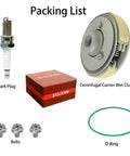 Hella Durable Centrifugal Carrier Wet Clutch Replacement For Atv Recon Fourtrax, spark plug, bolts, O-ring shown in packaging list.