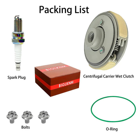 Hella Durable Centrifugal Carrier Wet Clutch Replacement For Atv Recon Fourtrax, spark plug, bolts, O-ring shown in packaging list.