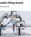 Heavy Duty Double Nozzle Pneumatic Piston Filler For Liquids And Thick Pastes No Sweat Workhorse Rig For Shampoo Lotion Honey And Daily Shop Runs 50 To 500 Ml, showing dual filling nozzles.