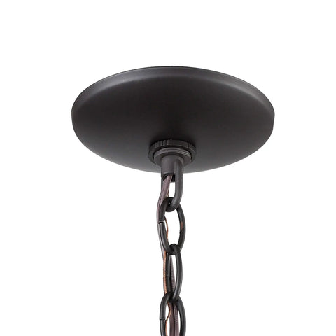 Close-up of the ceiling mount with chain of Onion Outdoor Pendant Light With One Bulb, Oil Rubbed Bronze Finish, Clear Seeded Glass Globe