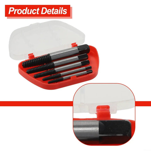 Super Easy Out Strip Screw Remover Kit 5 Piece Extractor For Broken Rusted Bolts And Damaged Fasteners High Carbon Steel Hardened Tools With Storage Case To Fix That Headache Like A Boss, 5-piece set in red case