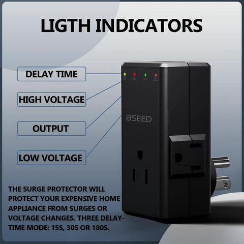 Rock Solid 4 Outlet Surge Protector With 350 Degree Rotating Plug For TV And Fridge with LED indicators for voltage status.