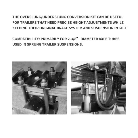No Sweat Heavy Duty Trailer Axle Conversion And Lift Kit For 3500 Lb Trailers With 2 3 8 Inch Tube showing underslung conversion components.