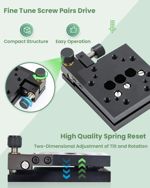 Dual Axis Tilt And Rotation Stage 2.6 Inch Precision Angle Platform with fine tune screw drive showing compact design