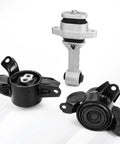 Beefed-Up Engine And Transmission Mount Kit For Hyundai Elantra 1.8L 2011-2016, Accent 1.6L 2012-2014, Veloster 1.6L 2012-2017, Rio 2012-2017, Forte 1.6L 2014-2016 Black Aluminum Iron Rubber Mounts For Smoother Powertrain And Quieter Ride displayed on a white background