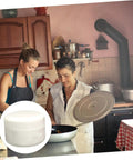 Women cooking in a kitchen with DIY Ceramic Tile Repair Kit Adhesive for Cracks and Chips Quick Drying Paste container inset.