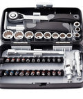 One Quarter Inch Magnetic Socket Wrench Set With Chrome Vanadium Steel Bits, Non Slip Hand Tools For Home Repair And DIY Maintenance in case