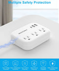 Ultra Thin Flat Extension Cord Five Feet For Behind Furniture And Under Rugs Low Profile Power Strip With Three USB Ports And 1080 Joules Protection great for travel office and indoor use featuring surge protection