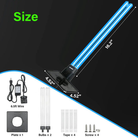 36W HVAC UVC Light Sanitizer For Whole House Air Purifier In Ducts 253.7nm Ozone Free 110V with accessories shown