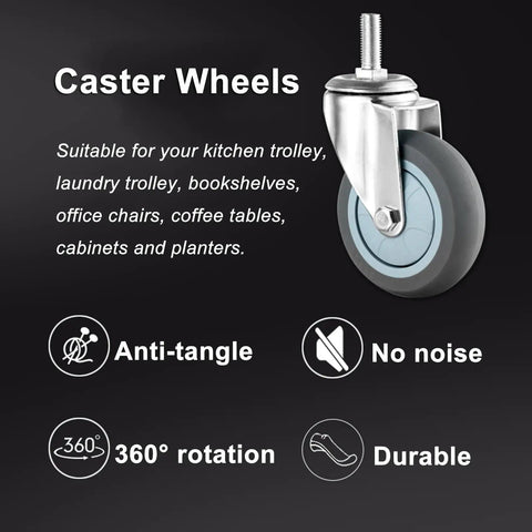 Heavy Duty Caster Wheels With Safety Brake Non Marking Swivel Casters For Heavy Furniture And Office Equipment on a black background.