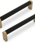 Top Shelf 10 Pack Slick Knurled Cabinet Pulls In Matte Black And Champagne Bronze With 5 Inch Hole Centers For Kitchen Cabinets And Drawers Heavy Duty Zinc Alloy Handles - close-up of two handles.