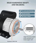 1HP Farm Duty Single Phase Electric Motor Dual Voltage 115V And 230V 1750 RPM TEFC Reversible CW CCW IP55 with shaft details