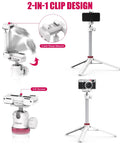 Extendable Phone Tripod And Selfie Stick For Vlogging, 59-Inch Portable 2-In-1 Clip Stand with 360° Ball Head, 1/4 Inch Screw