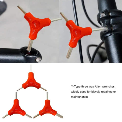 Y Shape All-In-One Hex Wrench Set For Bikes With Six Metric Sizes 2.5mm 3mm 4mm 5mm 6mm 8mm in use on bike handlebar