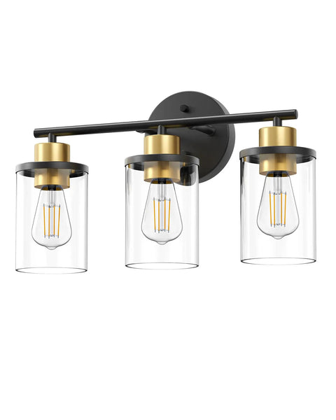 Chic Brushed Nickel 3 Light Vanity Light Over Mirror With Clear Glass Shades, Dope Modern Bath Wall Sconce Lighting