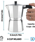 Stovetop Espresso Maker Moka Pot For Barista Grade Espresso, 6 Cup 10 Oz Italian Greca Mocha Pot, silver with handle.