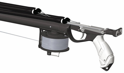 75cm Spearfishing Sling Gun With Open Muzzle For 14mm Circular Slings, Stainless Steel Mechanism, Removable Rubber Handle, Reel