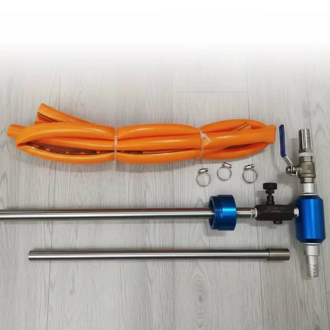 Premium Non Electric Coolant Blending Mixer For Machine Tools, includes orange hose, metal tubes, and clamps.