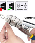 Hands using Heavy Duty Wire Rope Crimping Tool Kit With 2.0Mm Cap Crimper And 140 Pcs Aluminum Ferrule Loop Sleeves Plus 10 Pcs Stainless Steel Thimble Assortment In Four Size Crimping Settings