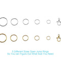 Image of All In One Jewelry Repair Kit With 1200 Jump Rings And Lobster Clasps, Pliers, Tweezers, And Opener, Silver And Gold Open Jump Rings Set.