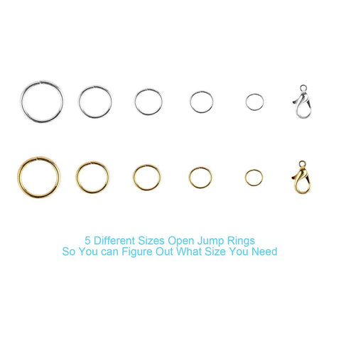 Image of All In One Jewelry Repair Kit With 1200 Jump Rings And Lobster Clasps, Pliers, Tweezers, And Opener, Silver And Gold Open Jump Rings Set.