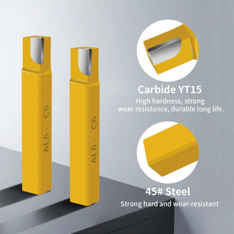 Set of two 1/2-inch carbide-tipped cutter tools for metal lathe turning and boring; yellow bodies with silver tips