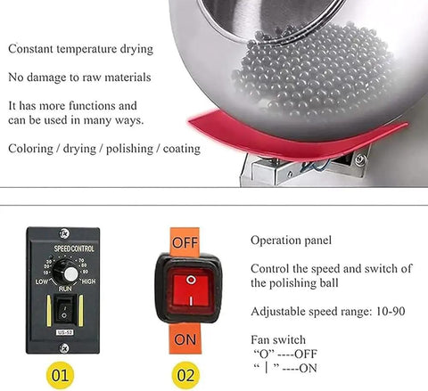 Slick Commercial Electric Sugar Coater Machine With Nine Adjustable Speeds For Sweet Candy Polishing And Smooth Chocolate Coating Results That Hit Different showing control panel with speed controls.