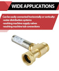 Pack Of 2 S241 Stainless Steel Water Hammer Arrestor For Washing Machine Supply Valves With Three Quarter Inch Swivel FHT And Three Quarter Inch MHT Connections, Heavy Duty Shock Absorber Up To 250 PSI shown in horizontal configuration