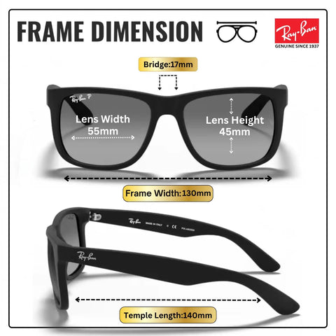 Dimensions of square shape polarized sunglasses for men with light grey gradient lenses, durable black frame for all day comfort.