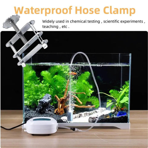 Beefy Stainless Steel Telescopic Hose Clamps With Adjustable Screws attached to aquarium tubing for flow control