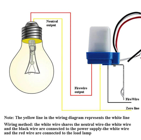 Wiring diagram for 2 Pack 12V AC DC Auto On Off Photocell Light Switches Dusk To Dawn Sensor installation.