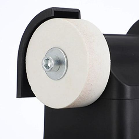 Close-up of a dual finishing wheel on a Compact Tabletop Electric Grinder With Dual Finishing Wheels For Snag Free Sharpening And Straight Up Reliable Deburring Powerful Desktop Sanding Unit Perfect For Diy Repairs At Home.