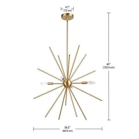 Novogratz Celeste 4 Light Chandelier In Matte Brass Dope Modern Glam Ceiling Fixture With Open Frame Design For Living Room Or Dining Bulb Not Included Easy Assembly, dimensions shown