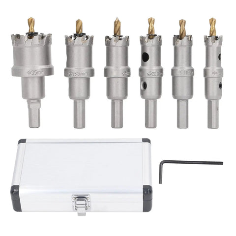 Aolidsive Carbide Hole Saw Kit With 3 Blade Drill Bits For Smooth Cutting, Includes 6 Sizes From 16Mm To 35Mm Perfect For Home Projects And Daily DIY Tasks. 6 carbide hole saw bits, case, and hex key