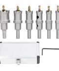 Premium 6 Piece Hole Saw Kit With Carbide Tipped Blades For Metal Wood Fiberglass, Super Clean Cutting In Hard Materials Without Wandering Or Binding Plus Storage Box. 6-piece carbide hole saw set with 16-35mm sizes and storage case