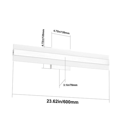 24W Up And Down LED Vanity Light In Brushed Silver Aluminum, dimensions illustration with 23.6 inch length shown