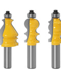 Top Shelf CNC Router Bits Set Featuring Hella Durable Half Inch Shank for woodworking MDF, plywood, acrylic, three bit design.
