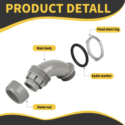 Tough As A Nail Ninety Degree Conduit Connectors Built Heavy For Pro Wiring Sites One Point Two Five Inch Grey Nylon Fittings with Rubber Gasket components.